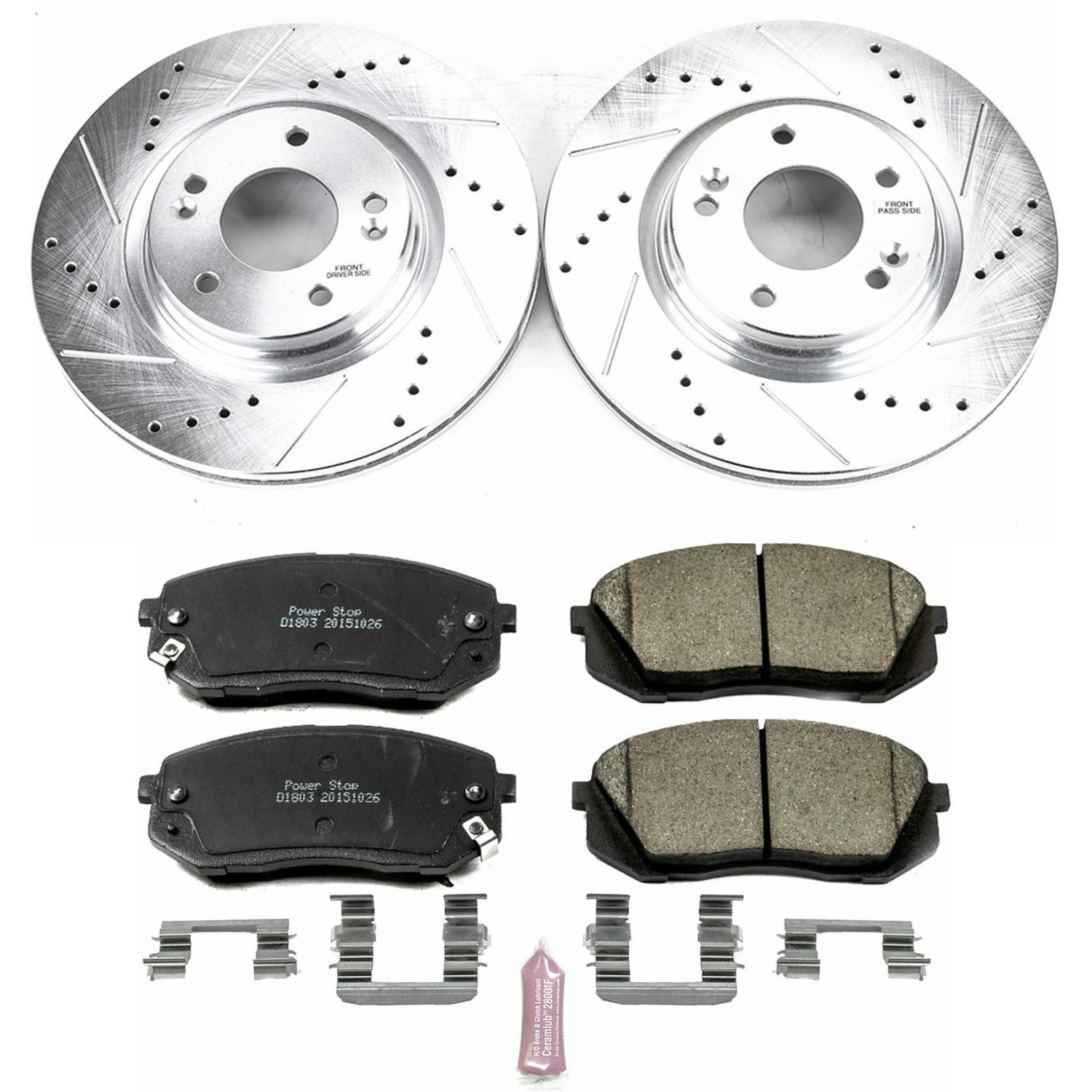 PowerStop Front Z23 Evolution Sport Carbon-Fiber Ceramic Brake Pad and Drilled & Slotted Rotor Kit Fits: HYUNDAI Select Models K6982