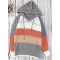 thumbnail image 5 of ZHAOCHENG Suéter de punto con cuello en V y sudaderas con capucha de rayas y bloques de colores para mujer, 5 of 5