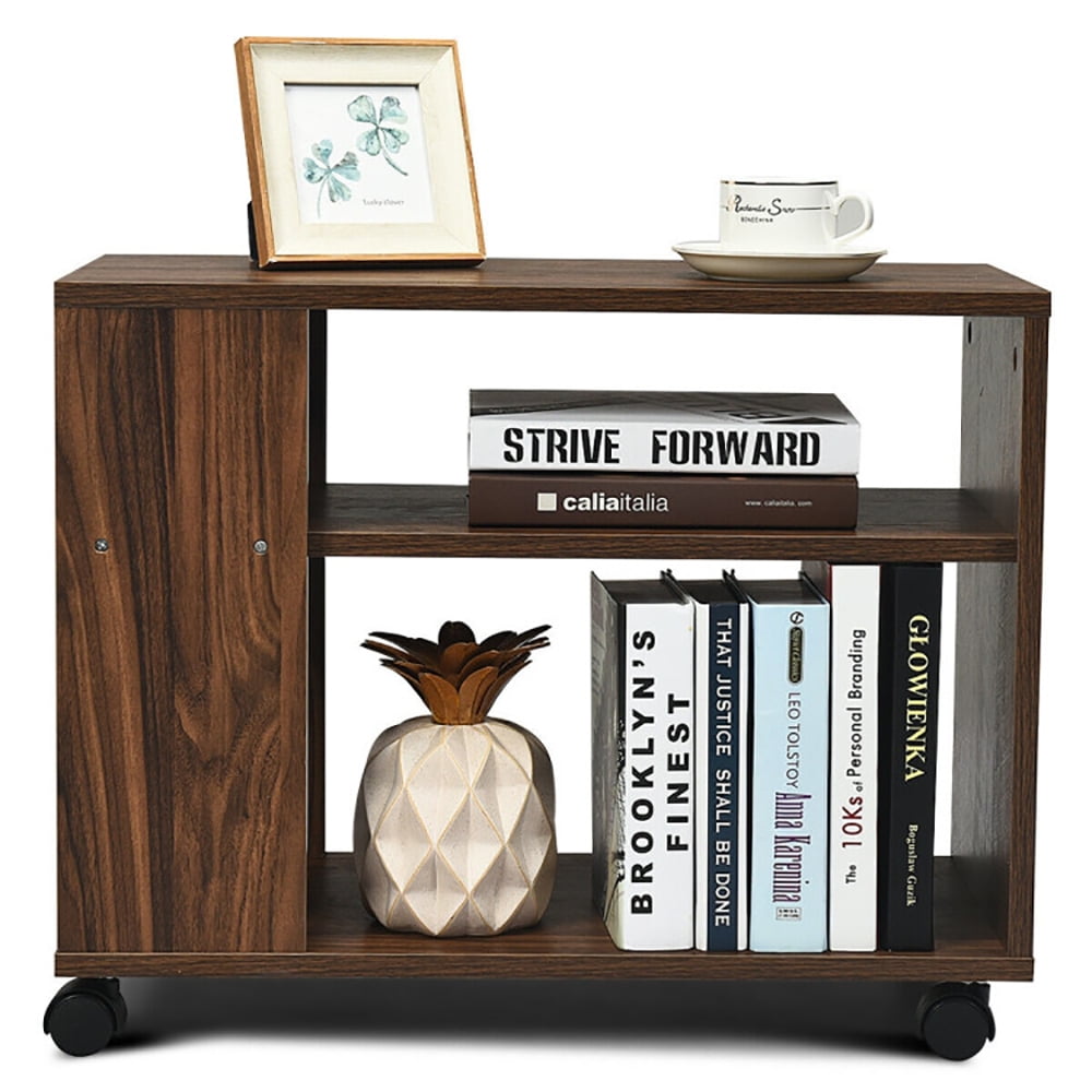 Finihen Side Table, Multifunctional 3-Tier Side Table with Wheels and Large Storage Shelf, for Living Room, Bedroom, Brown
