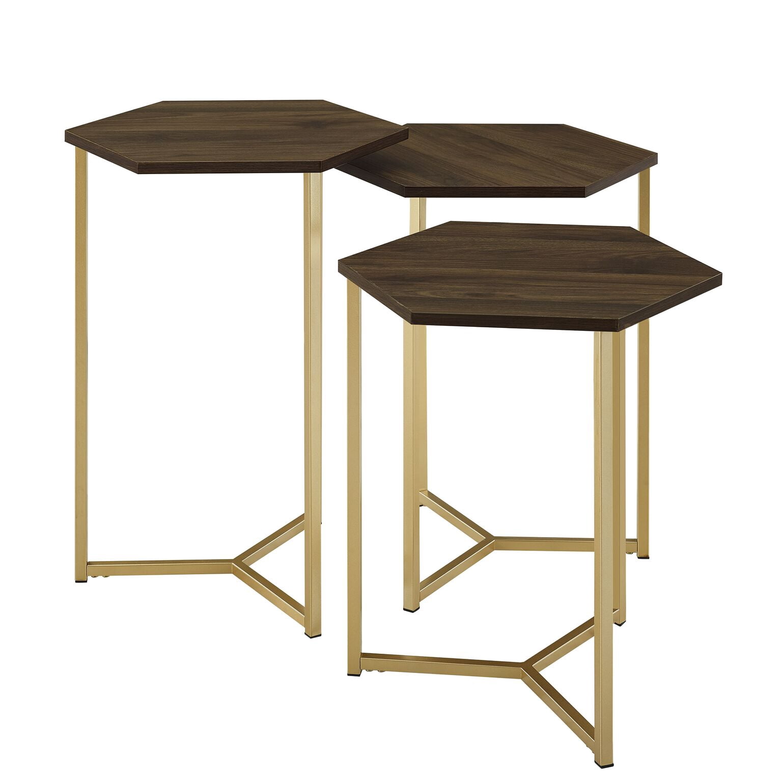 Manor Park Modern Wood Nesting Tables, Set of 3, Dark Walnut/ Gold