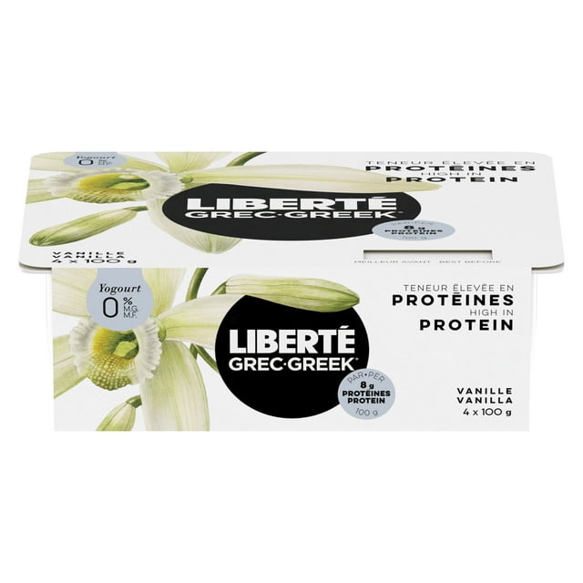 Liberté Greek Vanilla 0% Yogurt, 4x100g