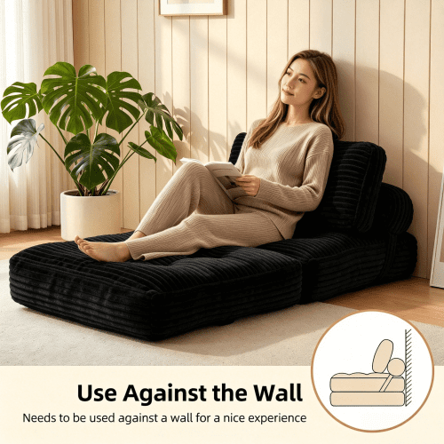Folding Sofa Bed, Convertible Chair with Pillow & Back Support, Portable Fold Out Couch for Living Room, Bedroom, Dorm, Black
