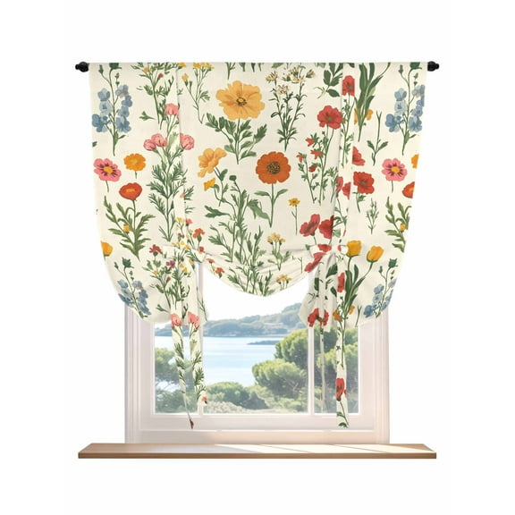 Spring Floral Tie Up Curtains for Windows 45 Inch Length Balloon Curtains Kitchen Adjustable Balloon Window Shade Country Summer Botanical Tie Up Valance Bathroom Curtain Window 42"x45"