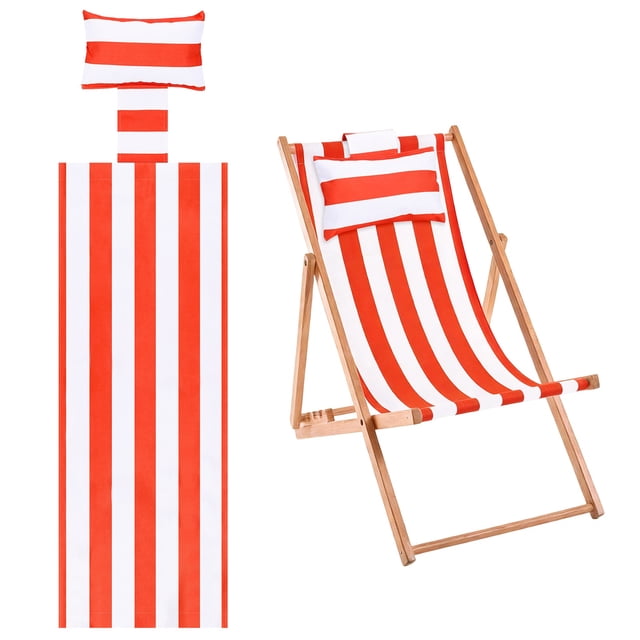 Uxcell Chaise à Sangle de Plage de Remplacement en Toile pour Salon avec Coussin à Rayures Rouge