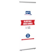 M&T Displays Adjustable Quick Banner Stand with Carrying Bag Aluminum Floor Standing Silver 31.5x74.81 Inch Display for Convention Conference Trade Show Office