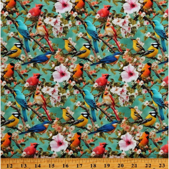 Cotton Cardinals Bluebirds Bluejays Finches Sparrows Orioles Animals 2024 Birds Mix Birds Multi Cotton Fabric Print by the Yard (133912)