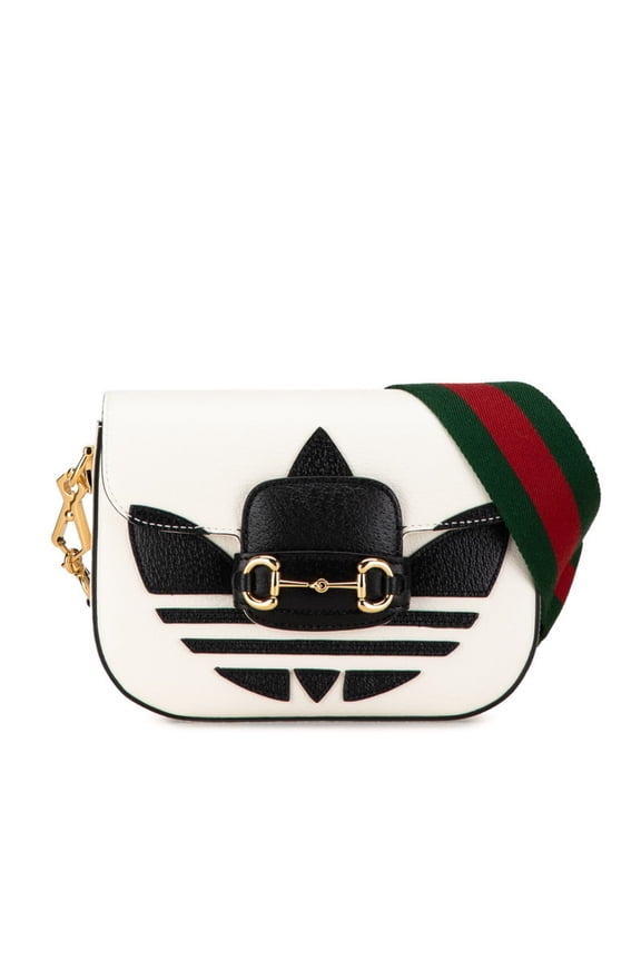 Pre-Owned Gucci x Adidas Horsebit Crossbody Shoulder Bag 658574 White Black Leather Women's...