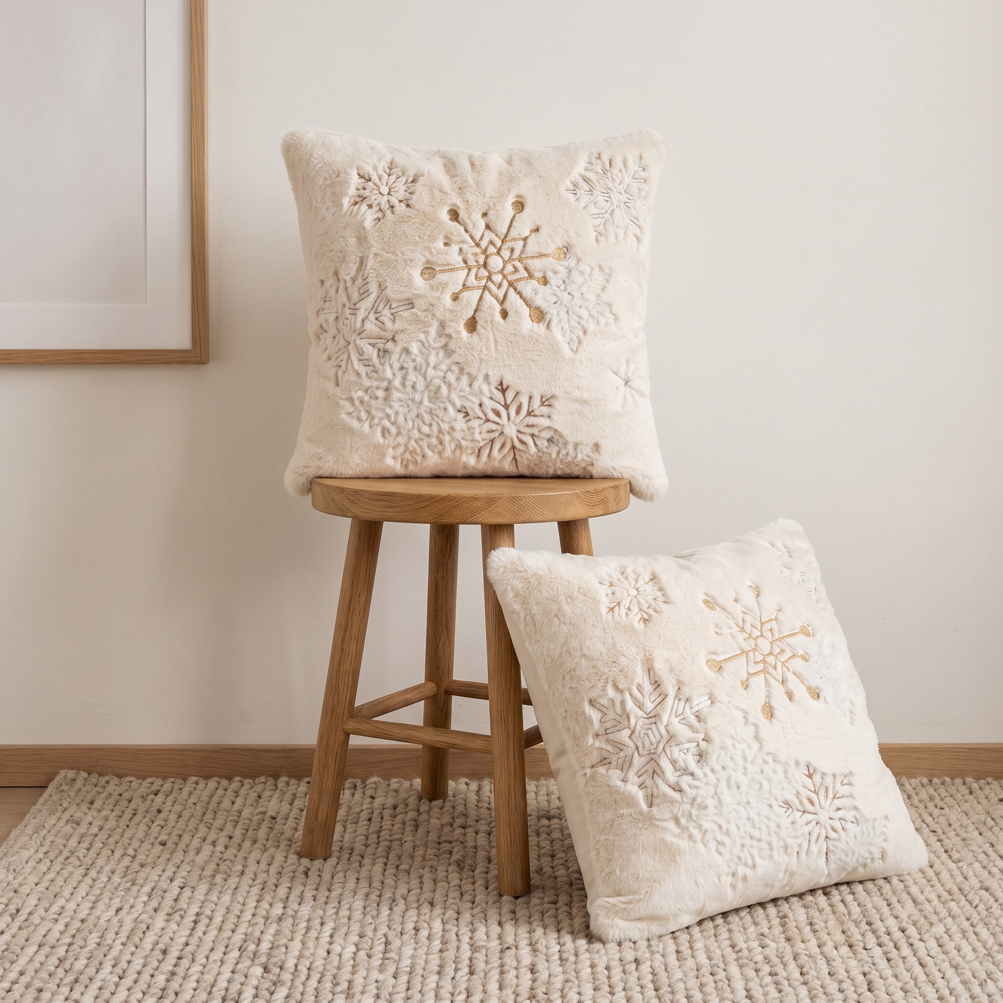 Unique Bargains Plush Embroidered Throw Pillow Cover Cushion Case Snowflakes 18"x18"
