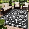 thumbnail image 4 of 8x10 Black&White Outdoor Rug Waterproof Reversible, Floral Plastic Straw Patio Rug, Foldable Outdoor Area Rug for RV Camping, Picnic, Beach, Balcony, Deck & Garden 8x10 Black&White, 4 of 9