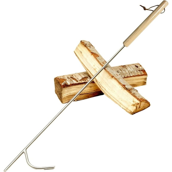 Fire Pit Poker - Stainless Steel - Made in USA - Large Wood Handle - Fire Poker for Outdoor Fire Pit (Burnt Rustic, 36 Inch)