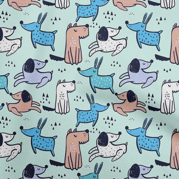 oneOone Rayon Pastel Mint Fabric Dog Cartoon Diy Clothing Quilting Fabric Print Fabric By Yard 56 Inch Wide-MR