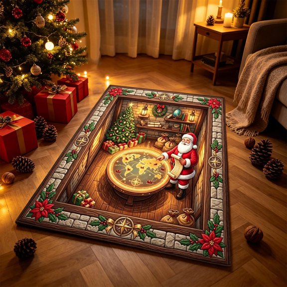 Christmas 3D Rug, Christmas Optical Illusion Area Mat, 19.68"x31.5" Optical Illusion Floor Mat with Depth Pattern for Porch Entryway Living Room, E