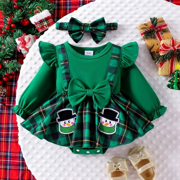Infant Girls Christmas Dresses Crew Neck Long Sleeve Dress Winter Outfits Tutu Romper Girls Outfits Girls Formal Dress 0-3 Months