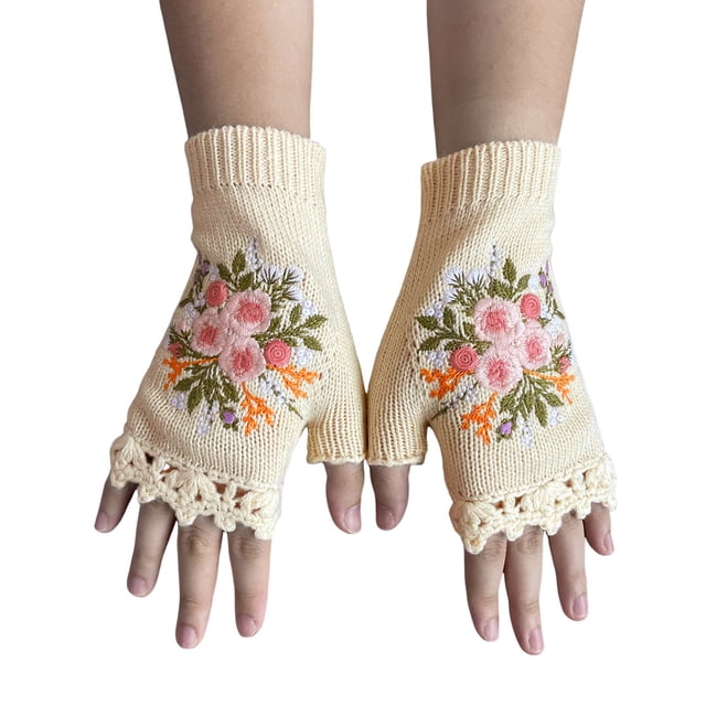Gants d'Hiver Tricotés à la Main pour Femmes, Rétro, Crochet, Chauds, Doux, à la Mode, Écran Tactile
