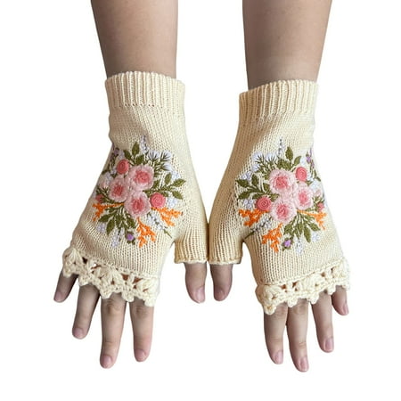 Women s Handmade Knitted Retro Crochet Gloves for Casual Autumn and Winter Wear Size:One Size