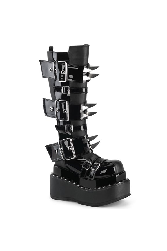 BEAR-215 Women's 4 1/2" Tiered Pyramid Stud Trimmed Platform Knee High Boots with Metal Claws Spikes