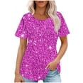 thumbnail image 2 of Sakmal Purple Womens Tops Plus Size V-Neck Short Sleeve Glitter Pleated Tunic Ladies Shirts $5, 2 of 5