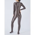 thumbnail image 3 of Haitryli Women's Long Sleeve Glossy Bodystocking Bodysuit Full Body Jumpsuit Unitards Shapewear Grey Brown M, 3 of 4