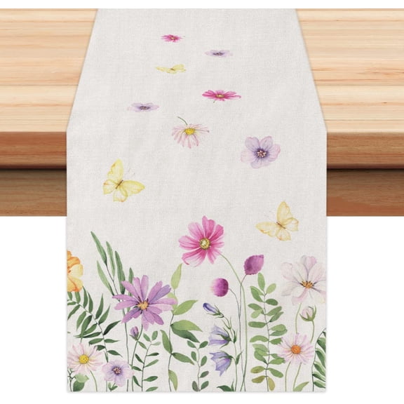 Summer Decorations Floral Table Runner 13x72 Inches Seasonal Holiday Spring Flower Decor Farmhouse Indoor Vintage Theme Gathering Dinner Party AT273
