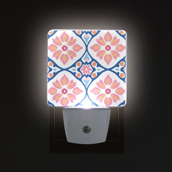 Yayeee LED Plug in Night Light for The Home with Auto Dusk to Dawn Light Sensors, 2 Pack, Mosaic Flowers Pattern