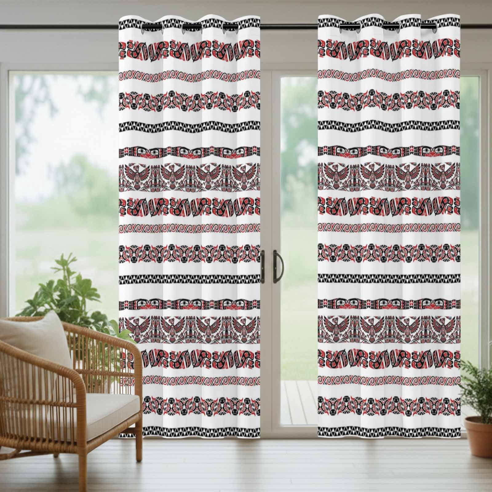 Tribal Ethnic Style Outdoor Curtains for Patio, Bird Geometric Boho Red White Rustic Sunshade Privacy Drapes Grommet Waterproof Outside Curtains for Porch/Cabana/Balcony 54"x 108", 1 Panel