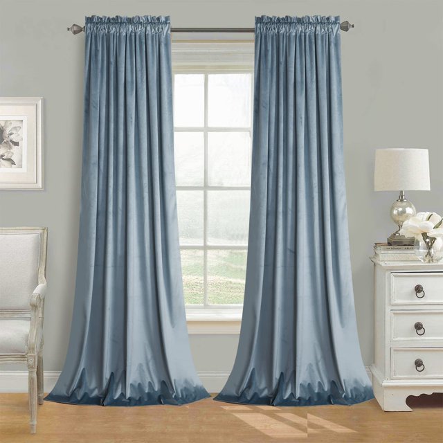 Cortinas Roslynwood de Terciopelo Azul Piedra 132x244 cm 2 Paneles