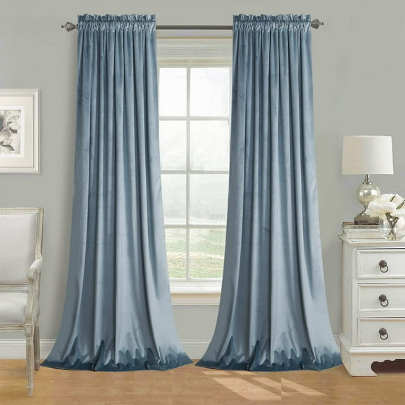 Cortinas Roslynwood de Terciopelo Azul Piedra 132x244 cm 2 Paneles