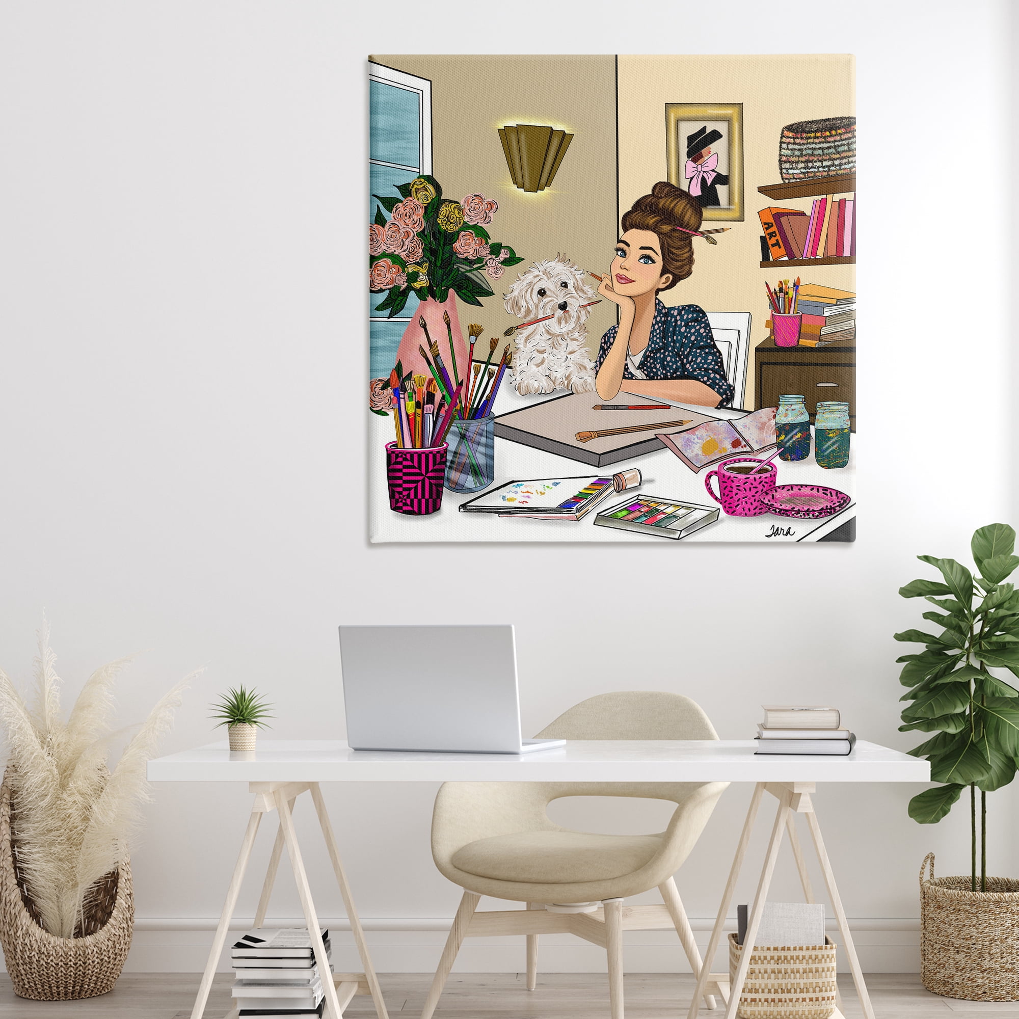 Stupell Industries Creative Art Girl at Desk Canvas Wall Art, design by Tara Boone