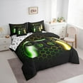 thumbnail image 3 of Manfei Game Console 7-Piece Bedding Comforter Set,Gamer Gaming King Bedding Sets,Green Yellow Hexagon Bed Sheets For Boys,Breathable Bedroom Decorative Reversible, 3 of 8