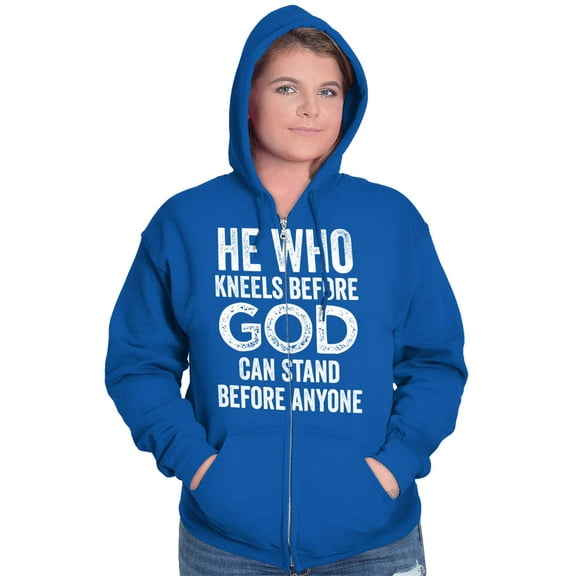 He Who Kneels Before God Can Stand Zip Up Hoodie Men's Women's Brisco Brands S