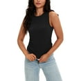 thumbnail image 2 of ATHLECHIC Women's Ruched Summer Ribbed Crew Neck Sleeveless Shirts S Black, 2 of 5