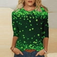 thumbnail image 2 of St Patricks Day Shirt Women Shamrock Green 3/4 Sleeve Shirt Round Neck Casual Women's Blouses Holiday Dressy Tops for Women, 2 of 5