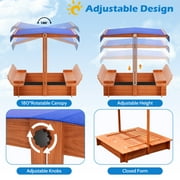 Yexmas 48 Wooden Sandbox with Lid, Outdoor Large Kids Sandbox with Seat,for Yard Lawn Garden
