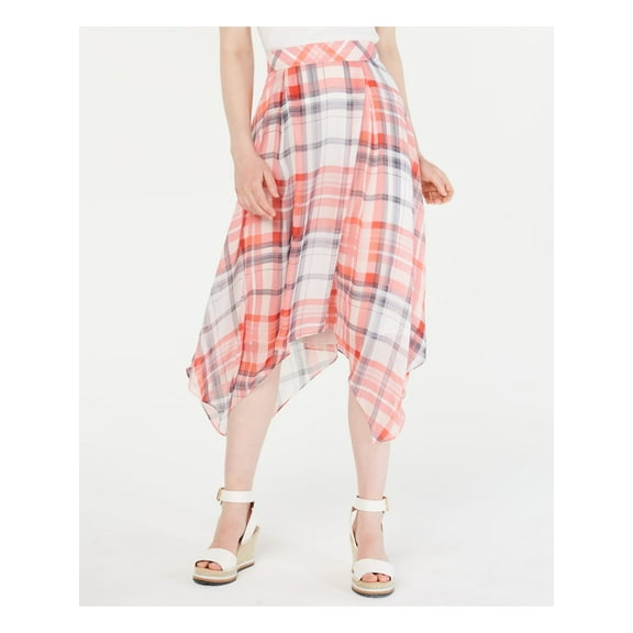 TOMMY HILFIGER Womens Pink Plaid Below The Knee Circle Skirt 4