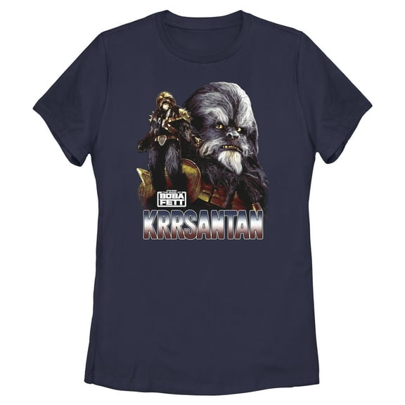 Women's Star Wars: The Book of Boba Fett Krrsantan the Wookiee The Twins Protector  Graphic Tee Navy Blue Large