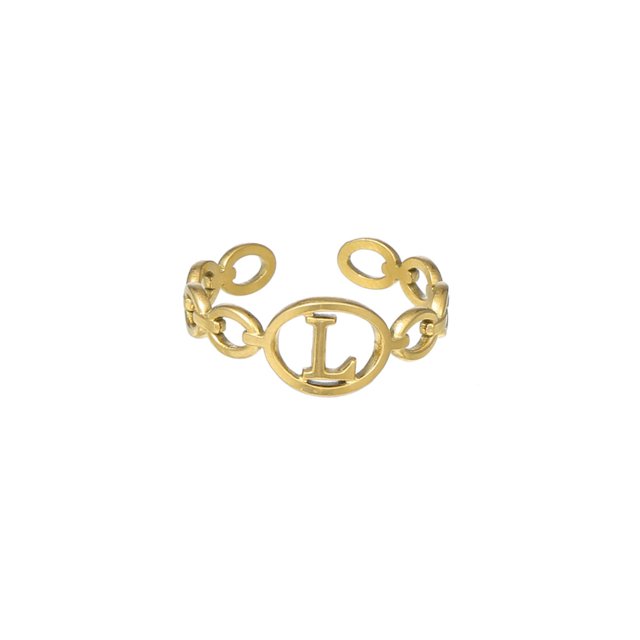 Anillo de 26 letras chapado en oro de acero de titanio Anillo de dedo índice de apertura en inglés Anillo hueco Wmkox8yi sjalhkljlk1975