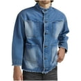 thumbnail image 2 of Maoxin Mens Jacket Men's Vintage Denim Jacket Multi Pocket Loose Casual Long Sleeve Denim Top Spring/Autumn Clothing Blue 3XL, 2 of 5