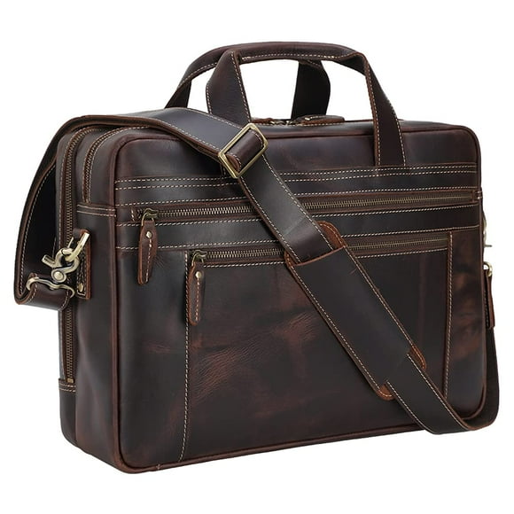 TIDING Mallette en Cuir Pleine Fleur pour Hommes Vintage Sac Messager pour Ordinateur Portable 15,6 Pouces Sac d'Épaule pour Travail Affaires Voyage