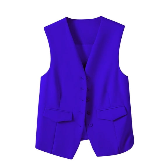 SMihono Women's Vest Coat Open Front Solid V Neck Button Down Casual Lightweight Sleeveless Blazer Waistcoat with Pockets Dark Blue XXL
