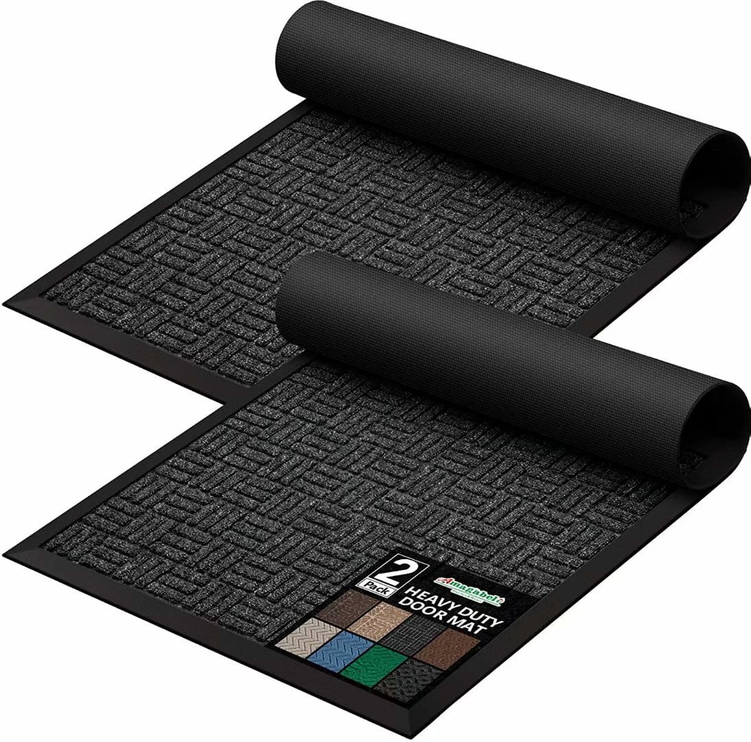 Amagabeli 2 Pack Large Outdoor Door Mats Rubber Shoes Scraper 36" x 24