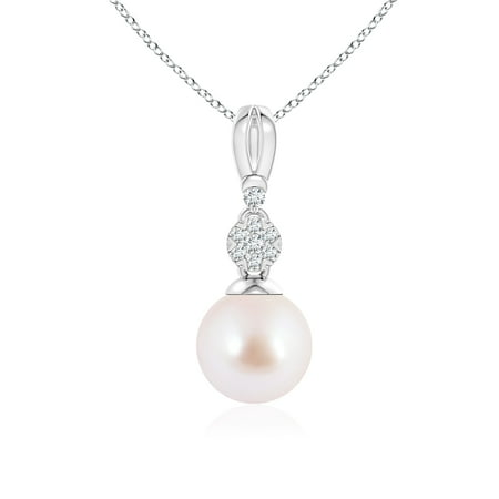 Akoya Cultured Pearl & Diamond Cluster Pendant in 14K White Gold (8mm Akoya Cultured Pearl) - SP1555AKPRD-WG-AAA-8