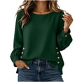 thumbnail image 2 of ClodeEU Women's Crew Neck Long Sleeve Side Button Split Tops,Casual Loose Solid Color Pullover Shirts ,Women's Plus L, 2 of 6