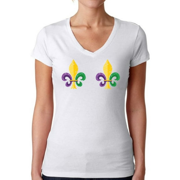Mardi Gras Parade Shirt for Women New Orleans Carnival Tee for Her Festive Novelty V-Neck Top