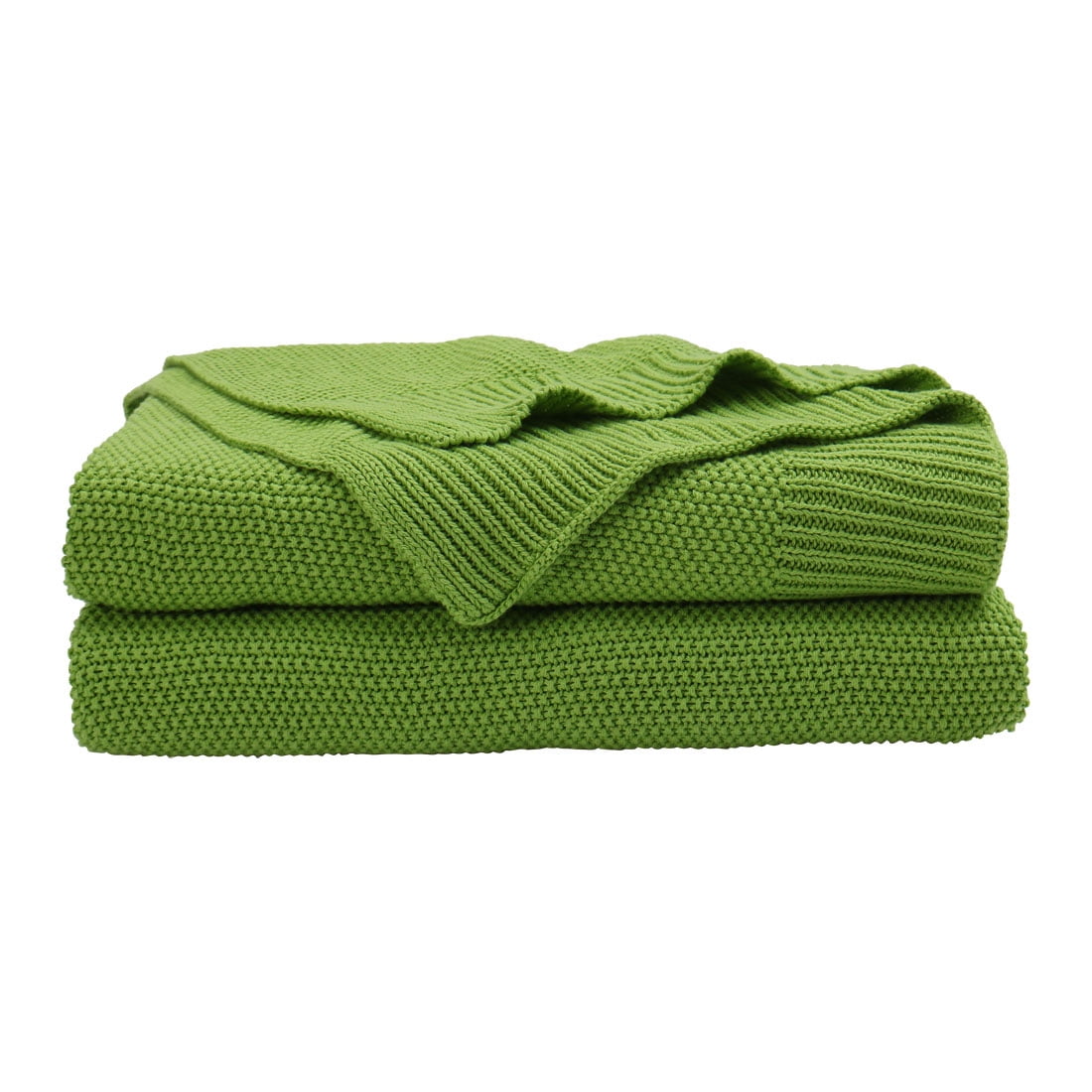 PiccoCasa 100 Cotton Soft Warm Knit Bed Sofa Throw Blanket, Full, Grass Green