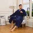 thumbnail image 3 of VULCANODON Mens Robe with Hood,Full Length Plush Robe for Men Soft Bathrobe（NAVY, 2XL/3XL）, 3 of 4