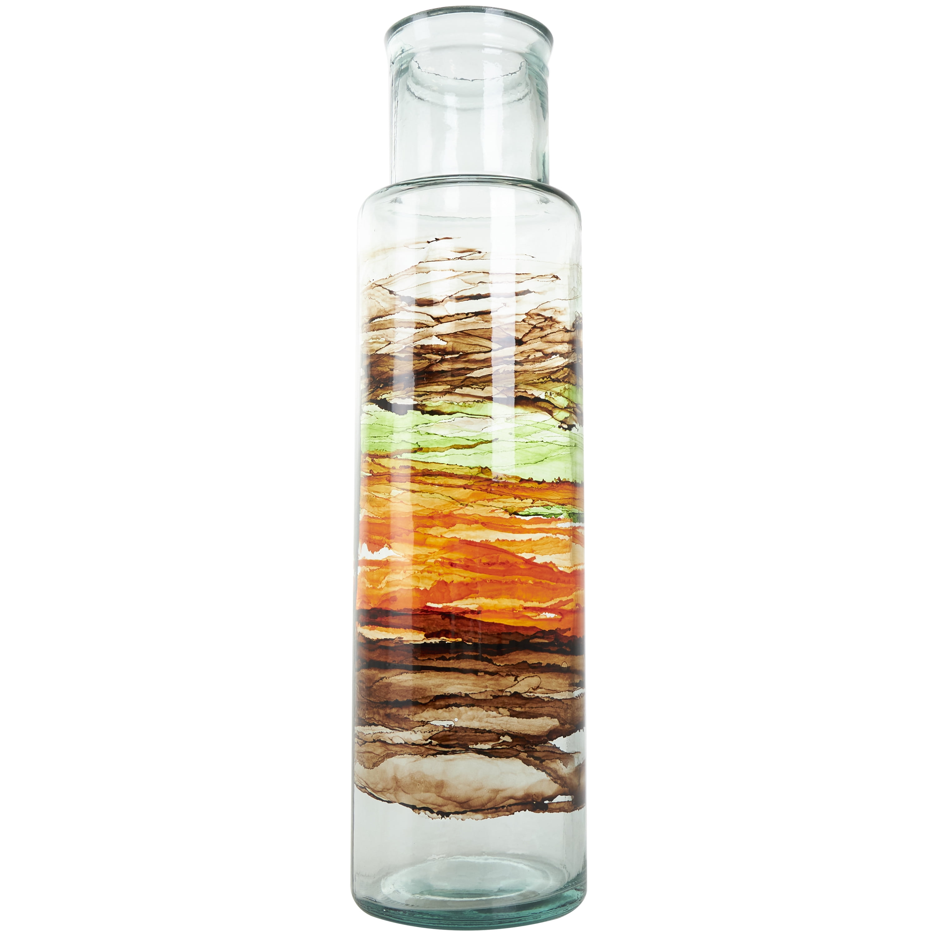 DecMode 22" Abstract Recycled Glass Vase with Swirled Colored Glass Bands