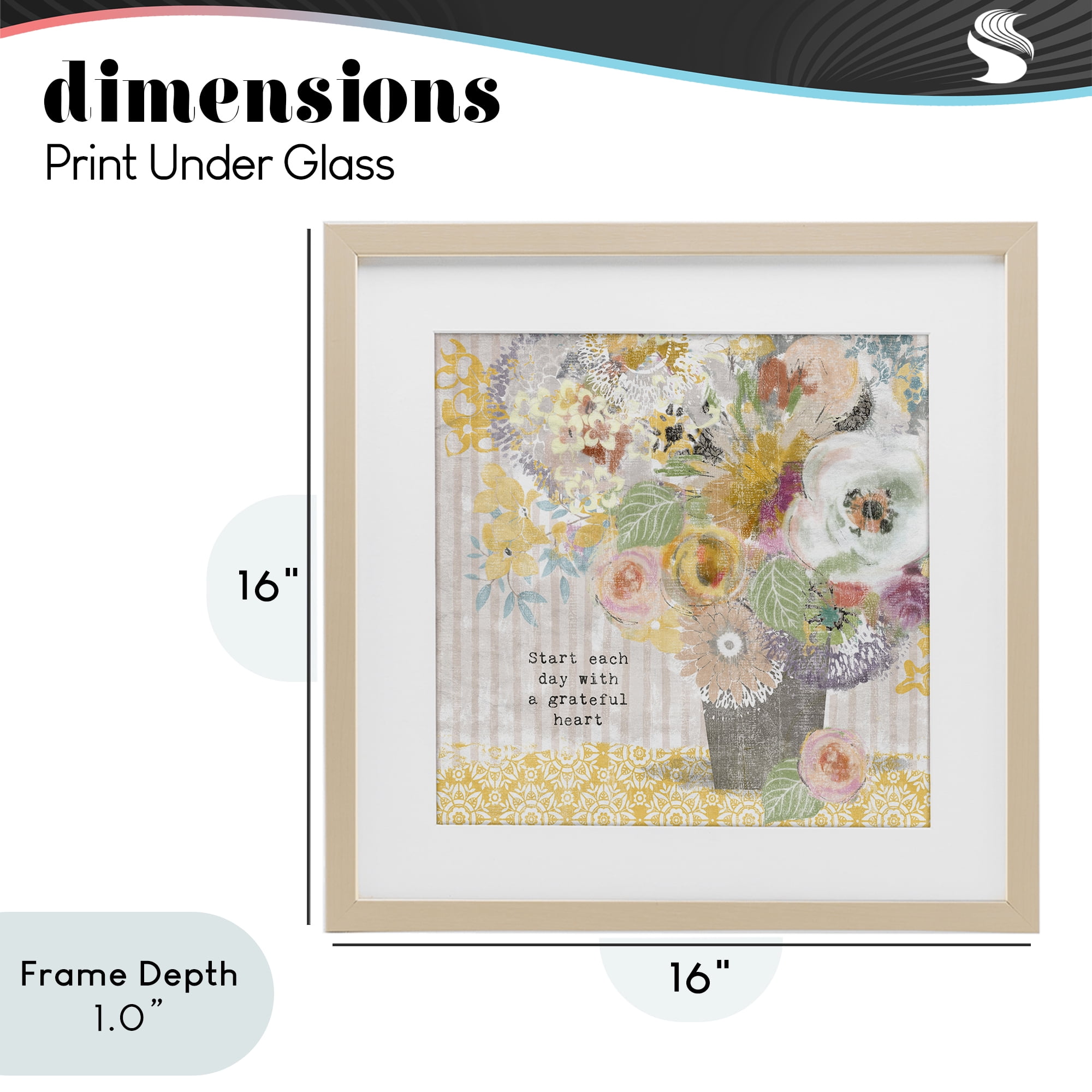 Stupell Industries Floral Inspirations Grateful Heart Birch Framed Print Under Glass, design by Suzanne Nicoll
