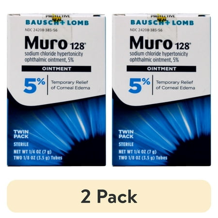 (2 pack) Muro 128 5% Sodium Chloride Hypertonicity Ophthalmic Ointment, from Bausch + Lomb, 2 x 0.125 Oz (7 g total)