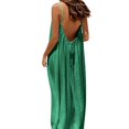 thumbnail image 2 of Summer Dress for Women Casual Sleeveless Backless Pleats Spaghetti Strap Dress Openwork Print Beach Vacation Dress(Green,S), 2 of 8