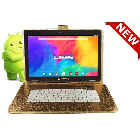 LINSAY 10.1" IPS Tablet 2GB RAM 32GB Storage Android 12 Tablet with Luxury keyboard Gold